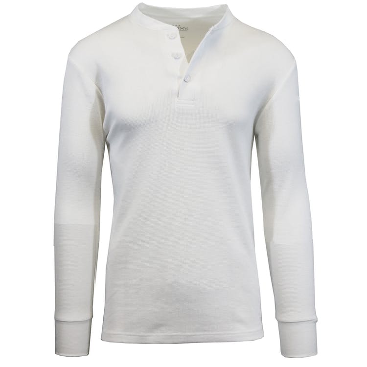 Men's Henley Thermal Shirts - White S-XL 3 Button 1