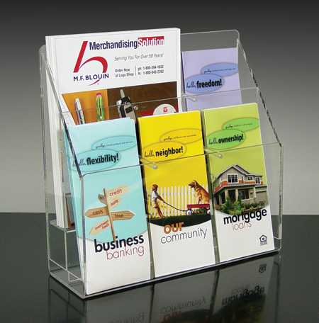 2 tiered Countertop Brochure Holder w/Adj Pockets holds up to 6 4"w brochures