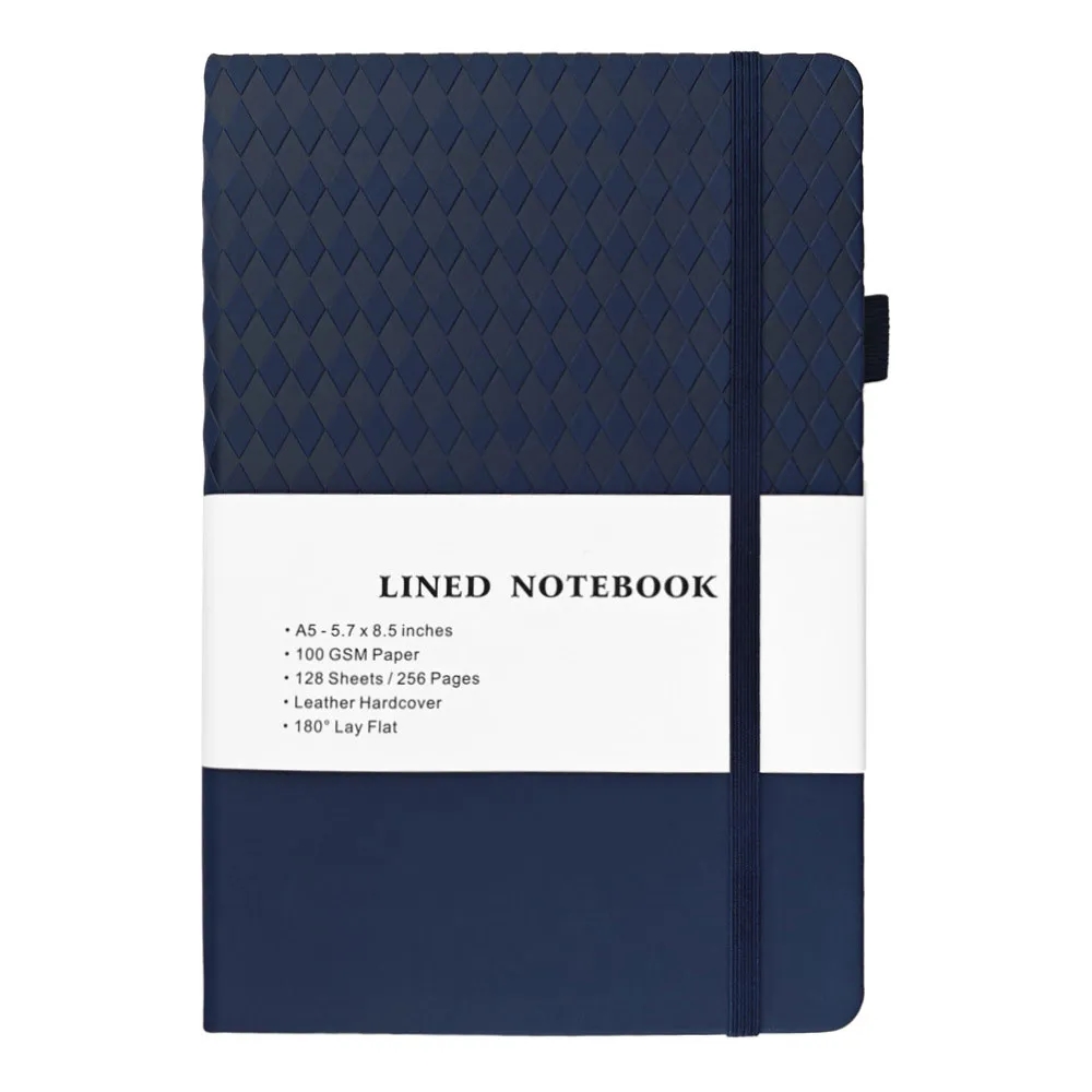 A5 Leather Diamond Pattern Cover Ruled Notebook 1
