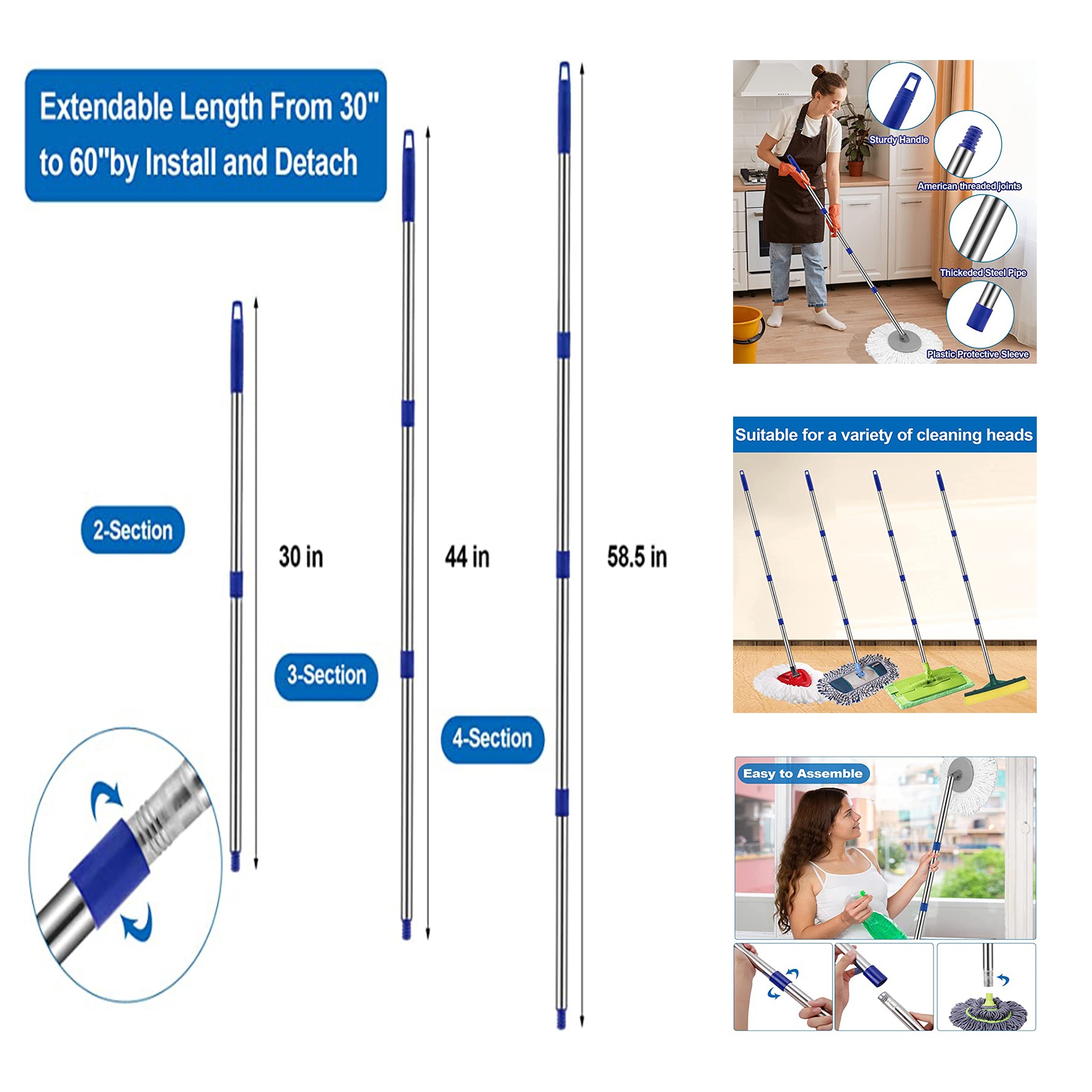 Blue Spin Mop Replacement Handle 3