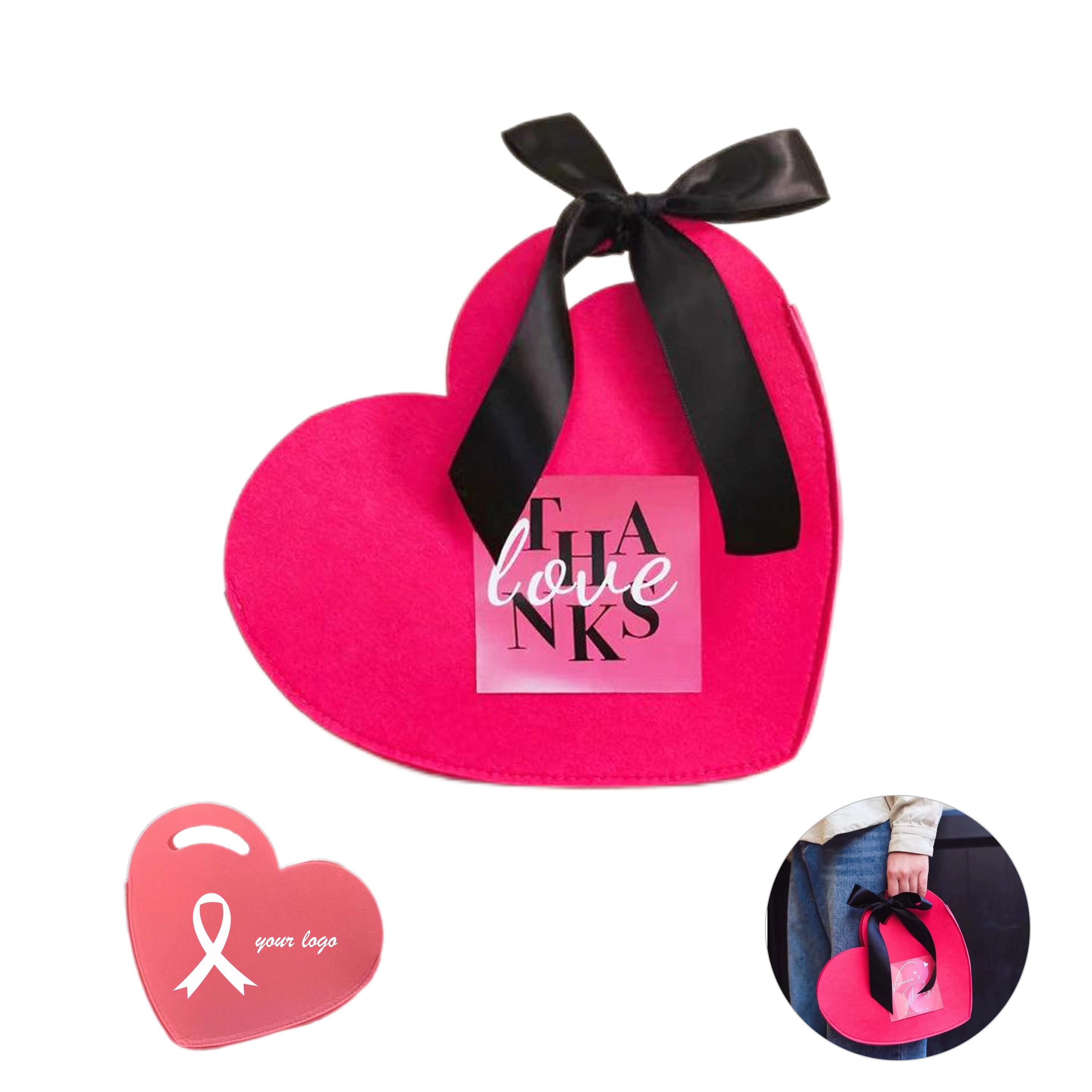 Heart Shaped Felt Handbag (direct import) 2