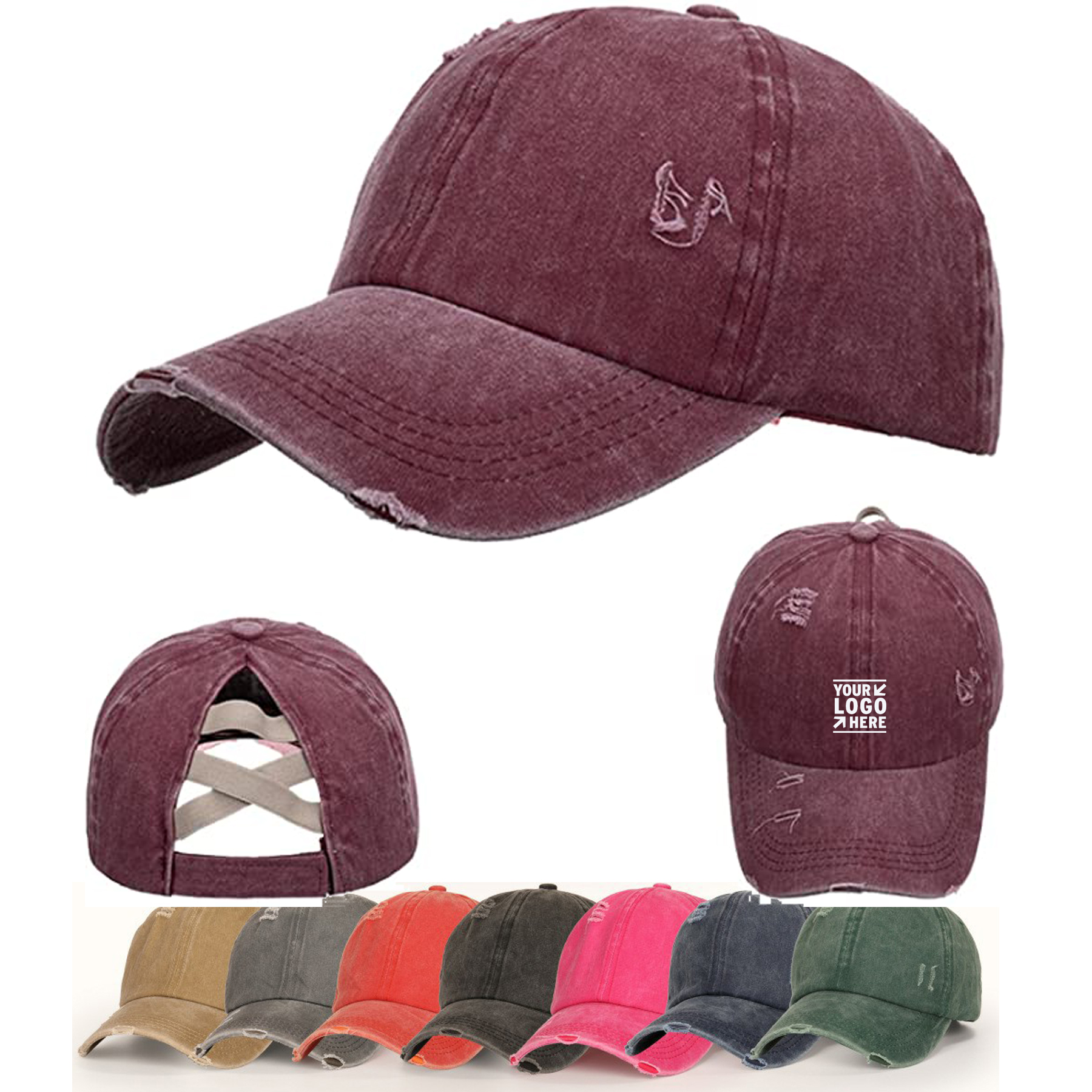 Washed Denim Ponytail Baseball Cap