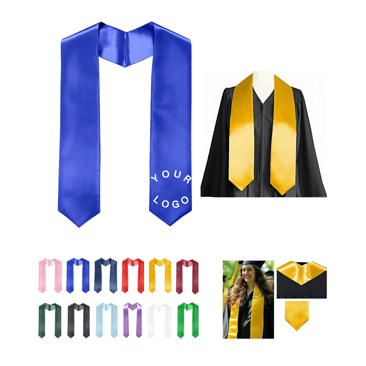 Satin Graduation Stole with 4.8 Inch Wide Silky Body 5