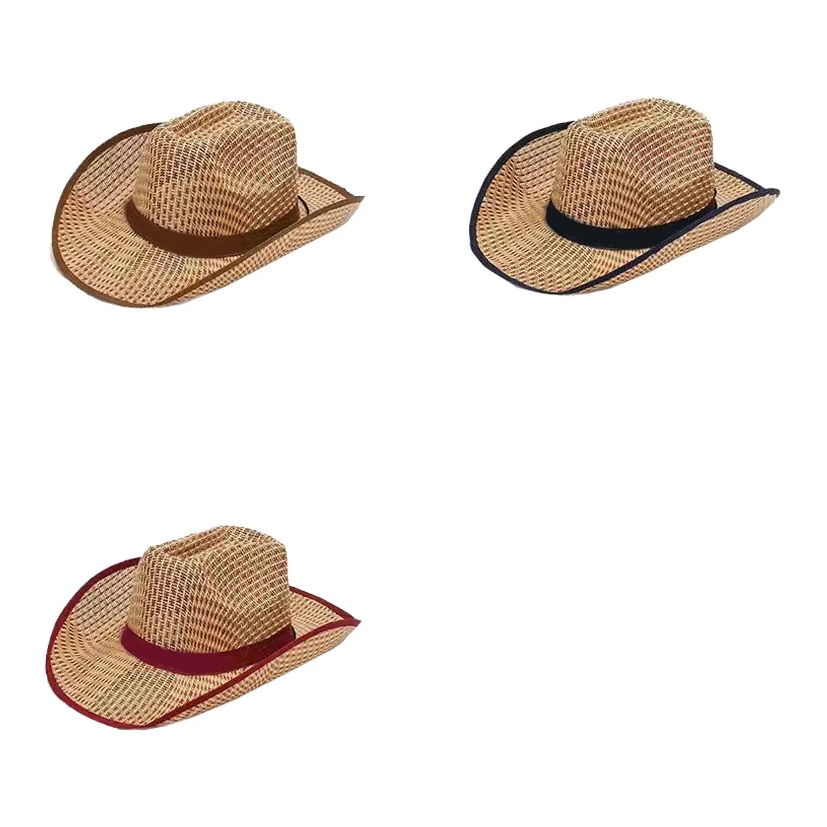 Unisex Woven Straw Round Up Summer Beach Wide Brim Hat 4