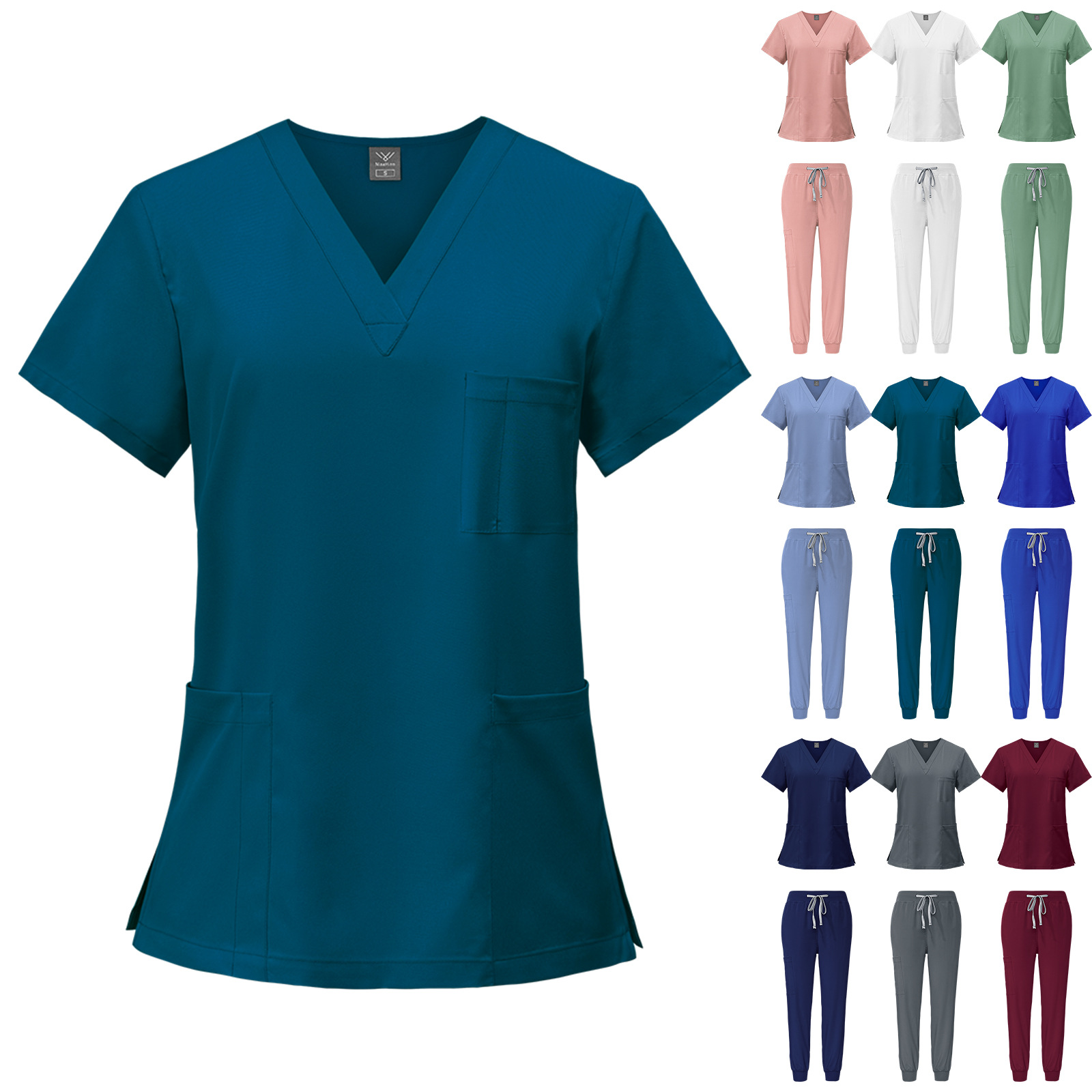 Medical Uniform Scrubs for Women Set V-Neck Pocket Top and Pants 5