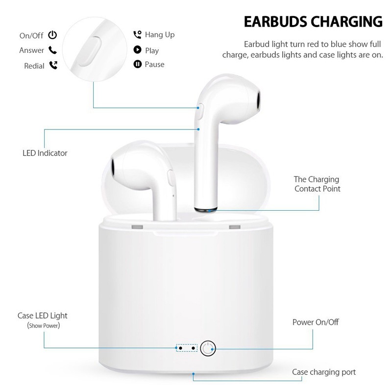 I7 mini Wireless Earbuds Headphones w/ Charging Case Compatible 6