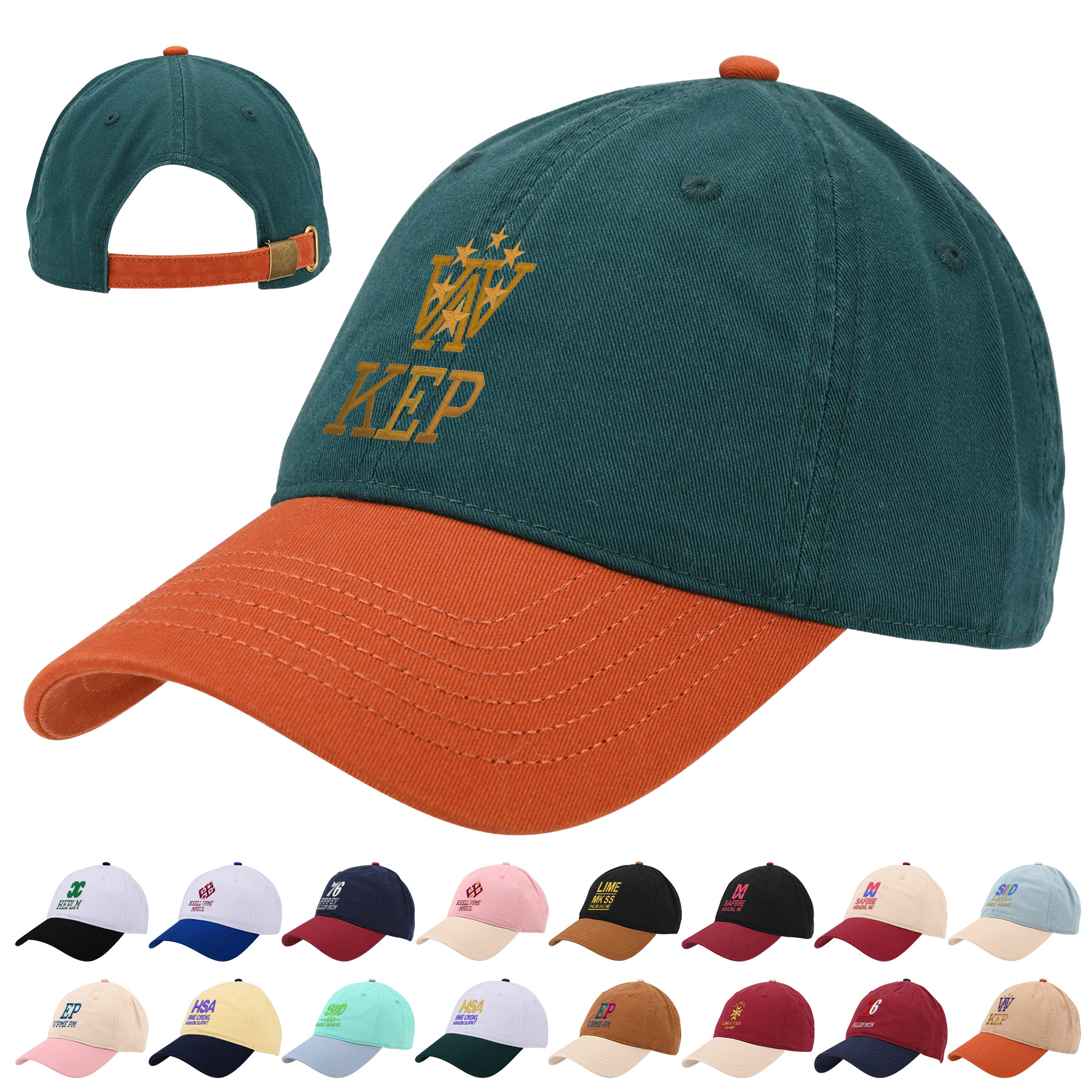 6-Panel Twill Cotton Two Tone Curved Brim Baseball Cap 4