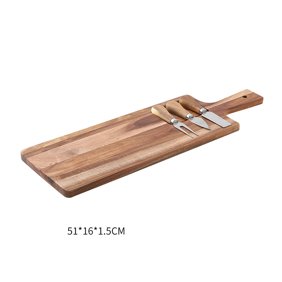Wooden Cutting Board With Handle And Knife Set 4