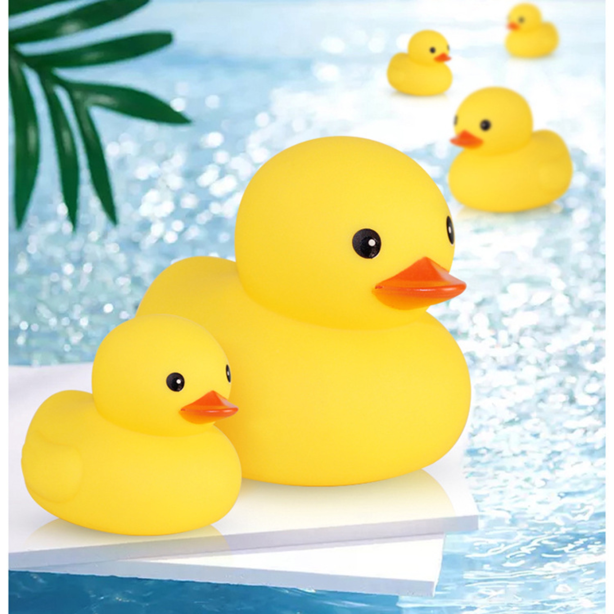 Baby bath toys are little ducks. 4