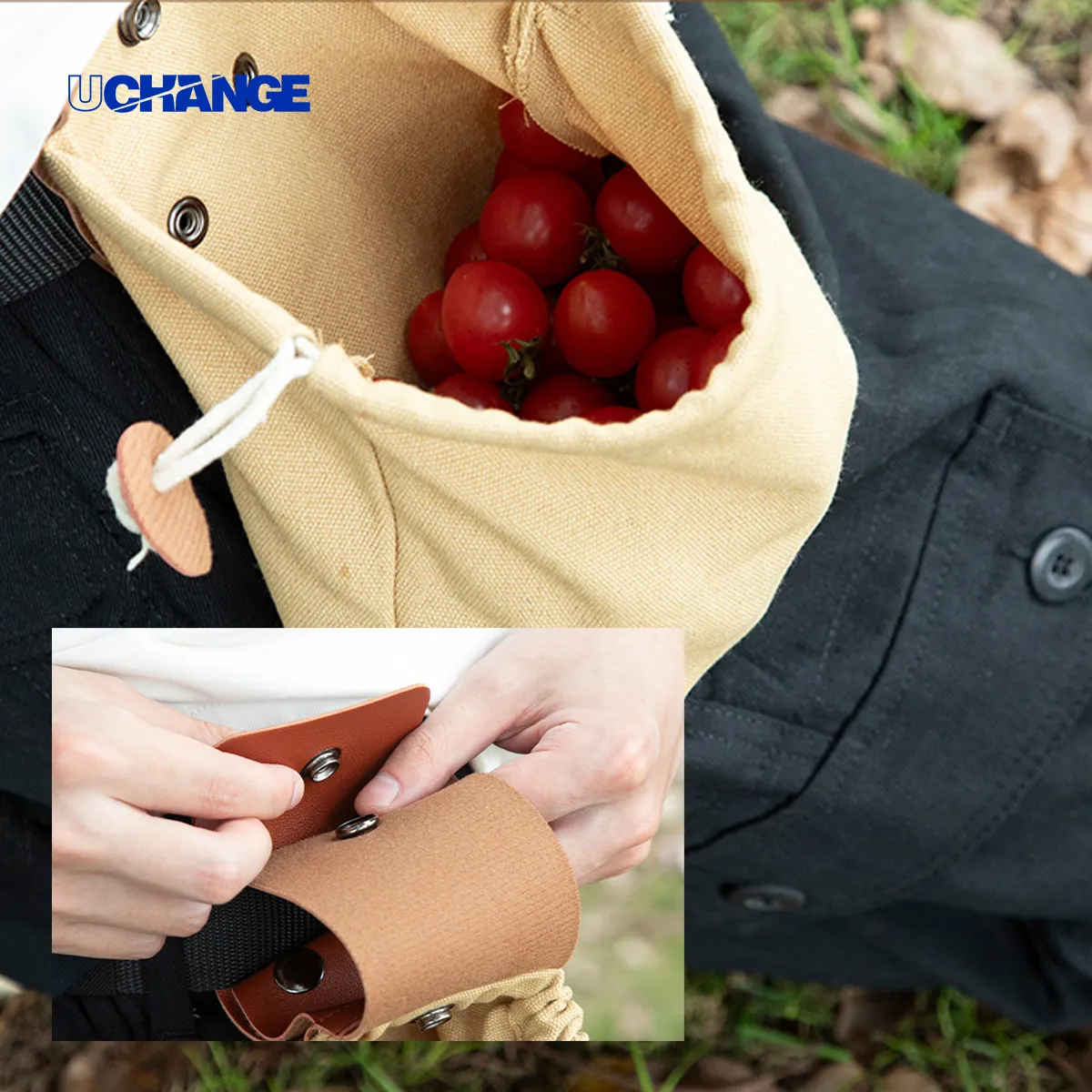 Foldable Canvas Foraging Belt Pouch With Drawcord 5