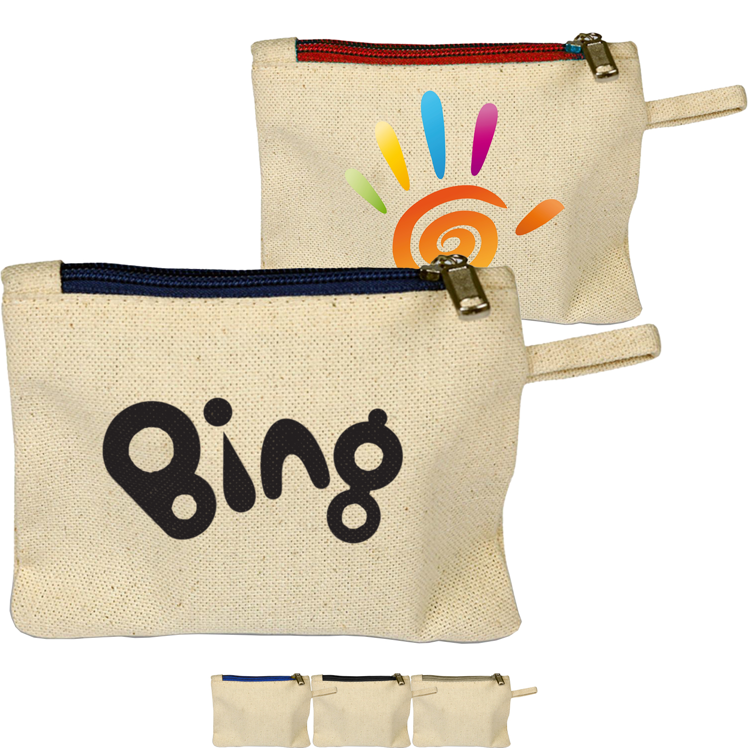 100% Cotton Canvas Card Pouch w/ Color Zipper USA Decorated (5" x 4") 1