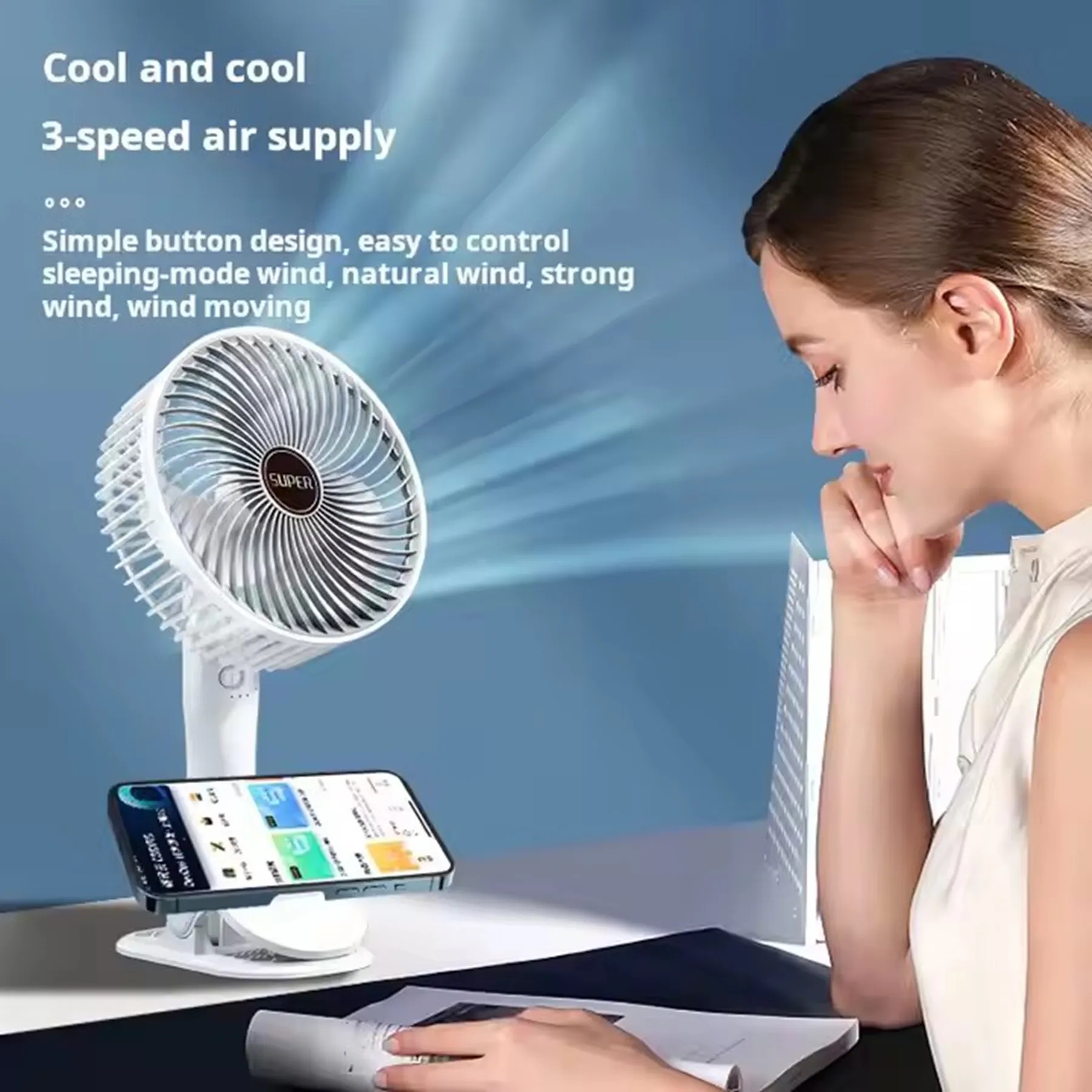 300 mAh Clamp Type Vertical Wall Hanging Handheld Fan 7