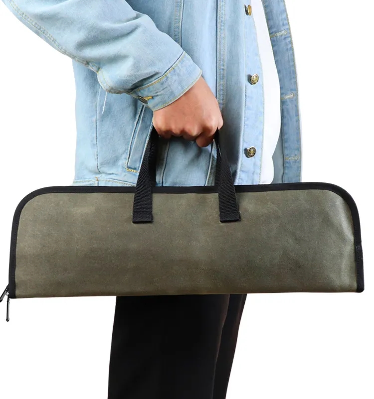 Portable Waxed Canvas Knife Roll Bag with 4 Slots 2