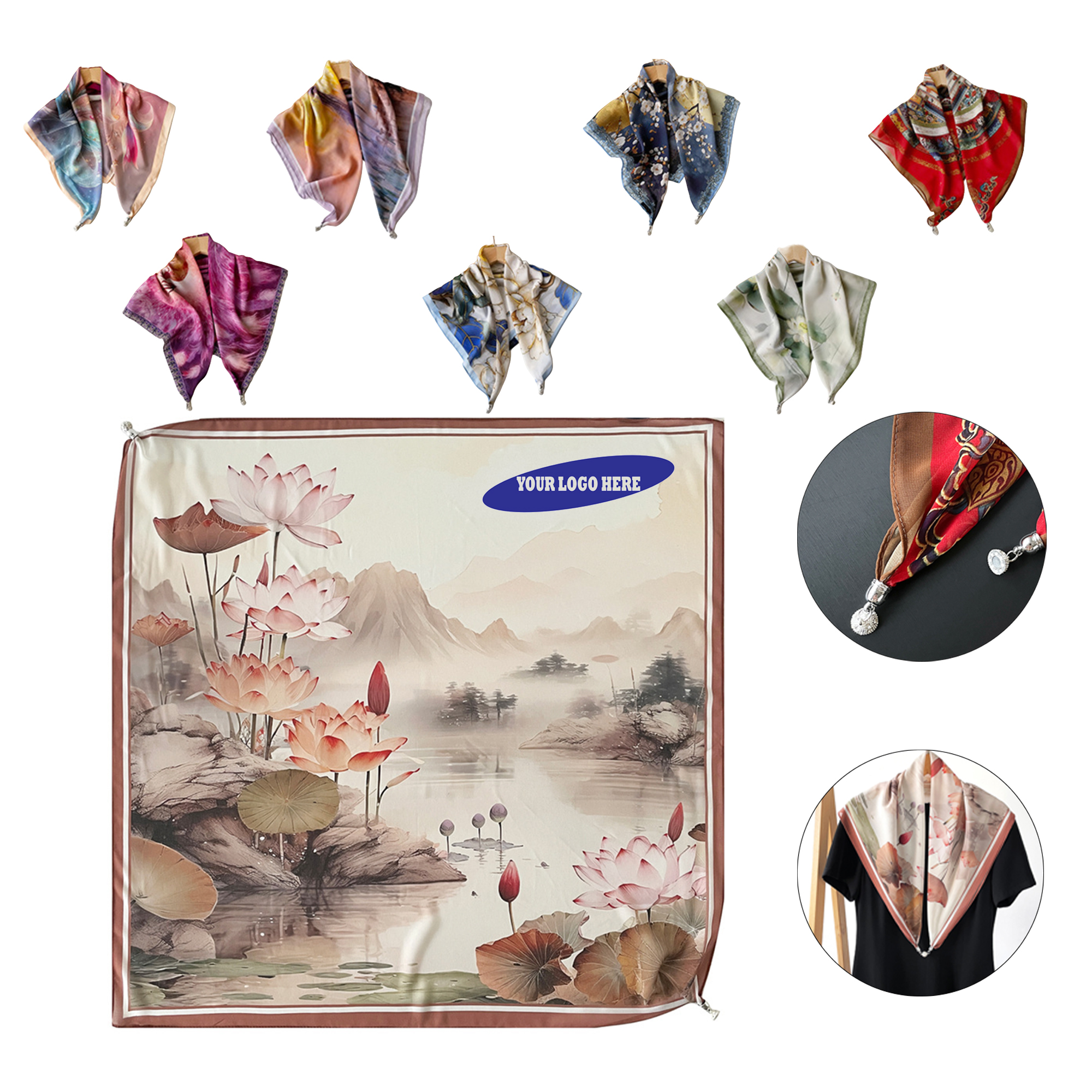 Women's Square Polyester Magnetic Scarf MOQ 50 1