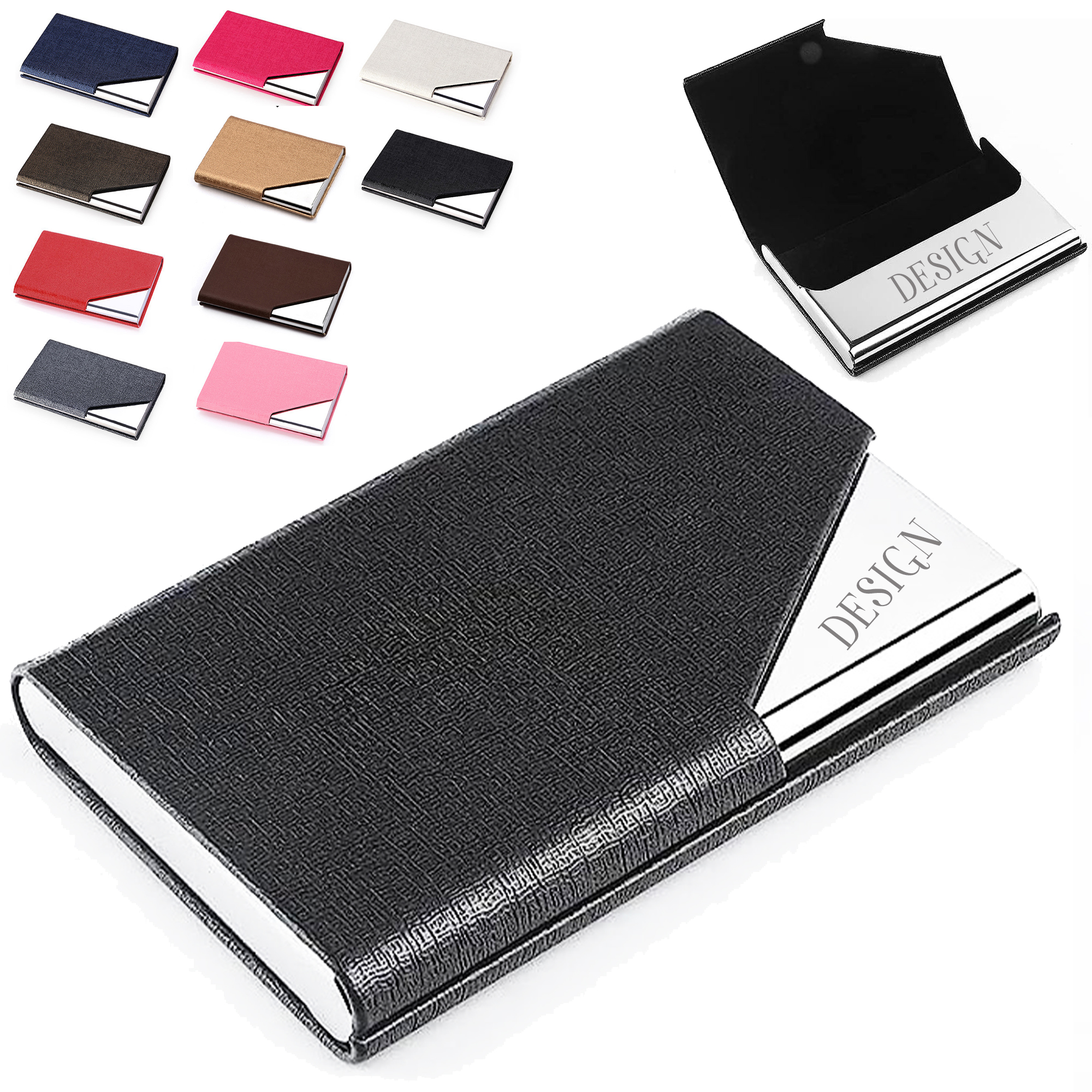Magnetic Holder PU Stainless Steel Laser Business Card Case 3