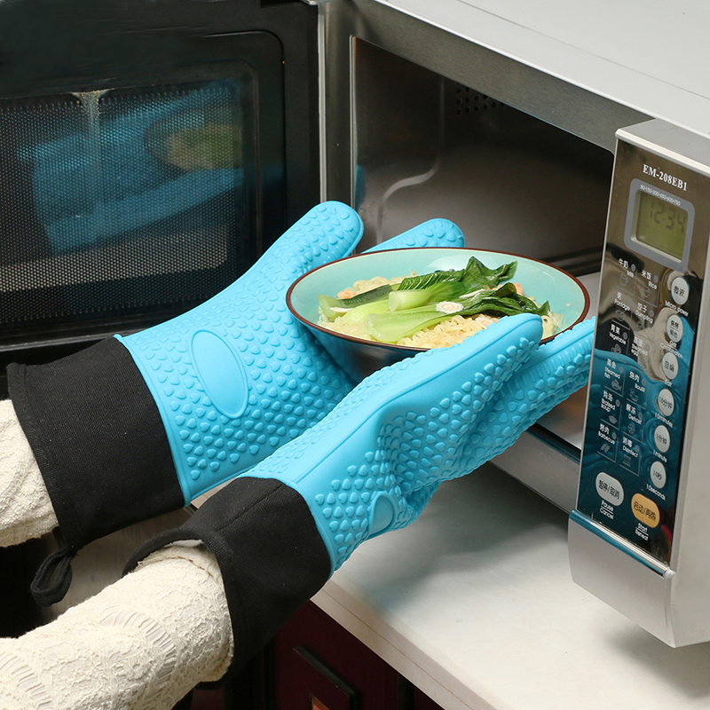Long Silicone Waterproof BBQ Kitchen Grilling Gloves w/Inner Cotton Layer 13