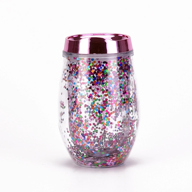 Custom Transparent AS Plastic Sequin Stemless Wine Glasses 6