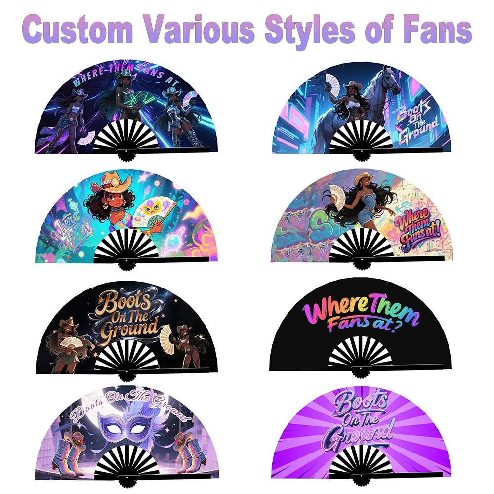 Custom Boots on the Ground Hand Fan Foldable Cowboy Carter 5