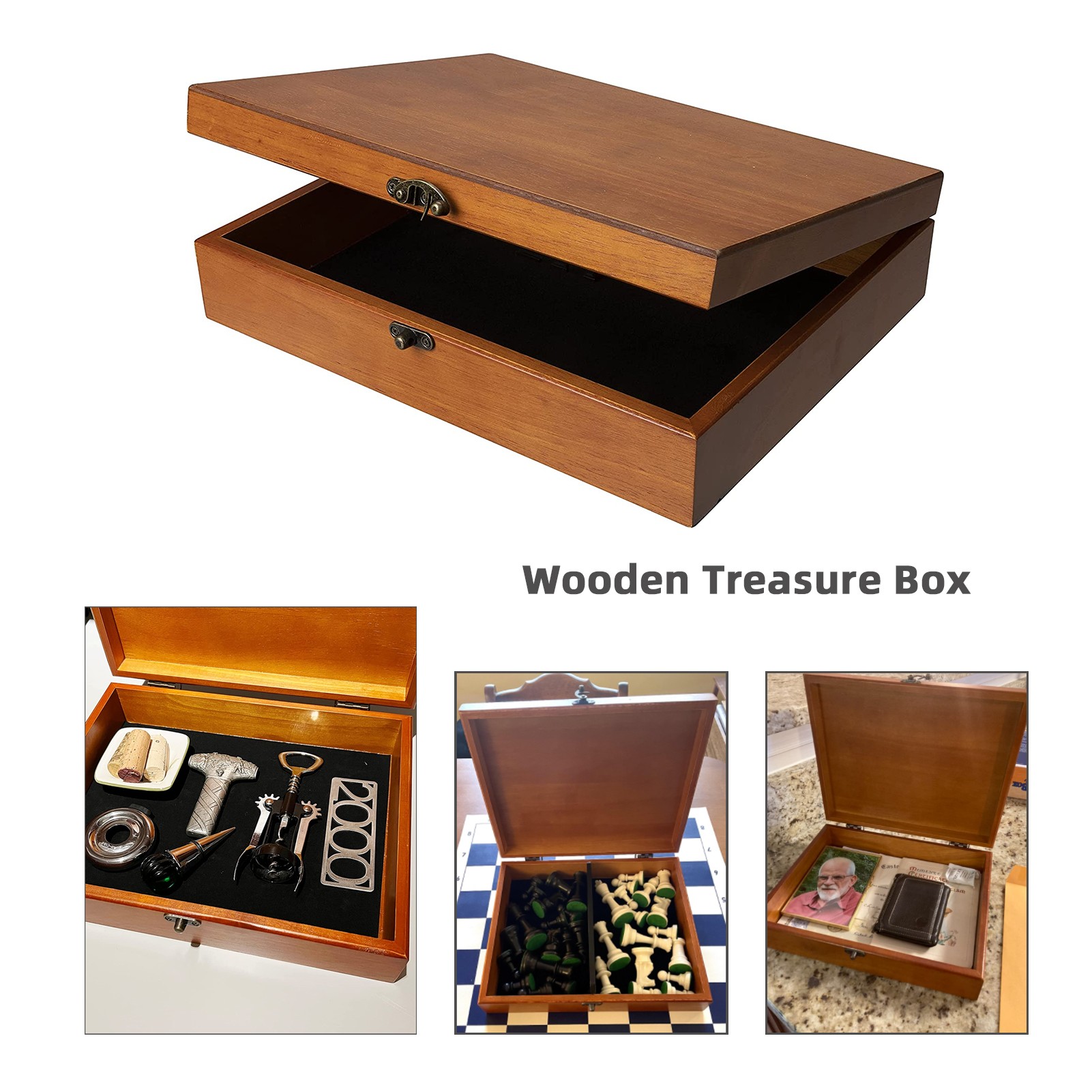 Old World Wooden Treasure Box with Brass Latch 1