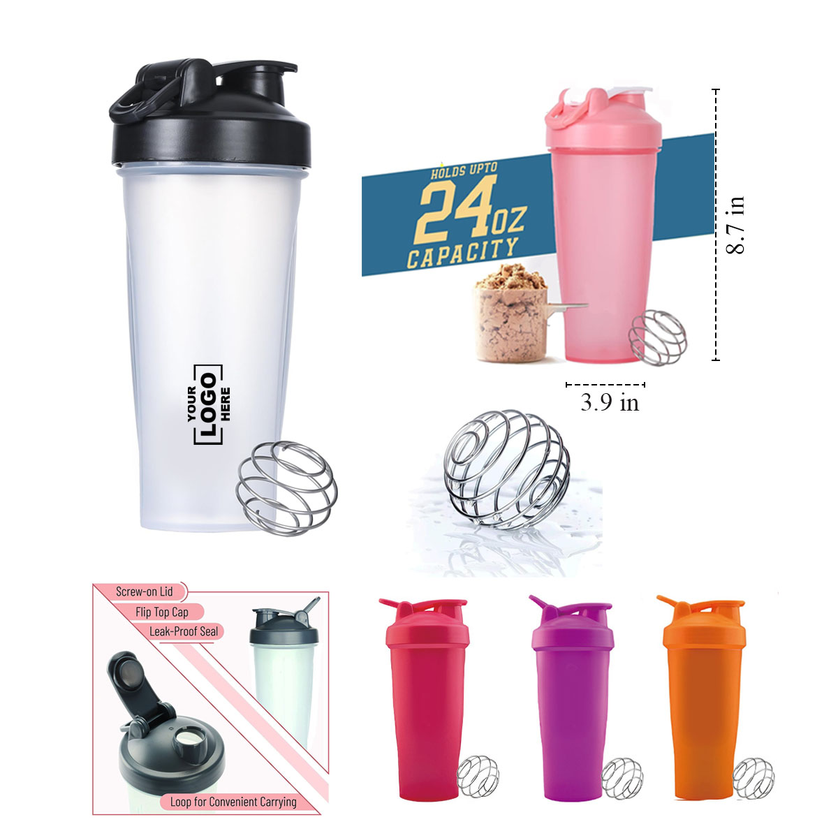 24 Oz Workout Protein Shaker Bottle 4