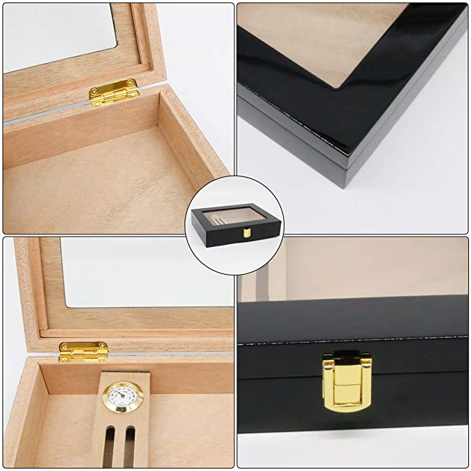 Humidor Clasp Lock Cigar Storage Box w/ Hygrometer and Humidifier 10