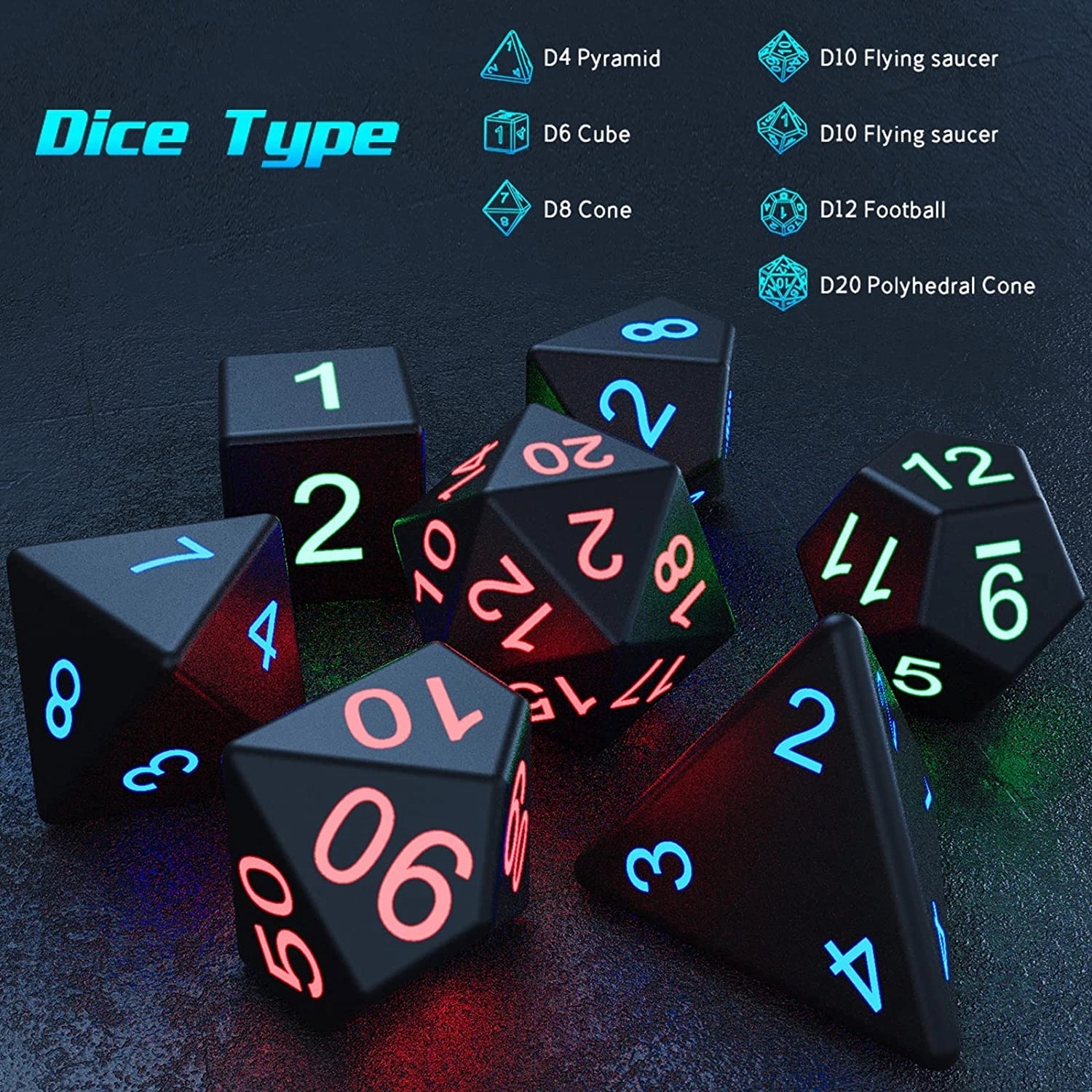 Rechargeable Glowing Dice Set 7Pcs 7