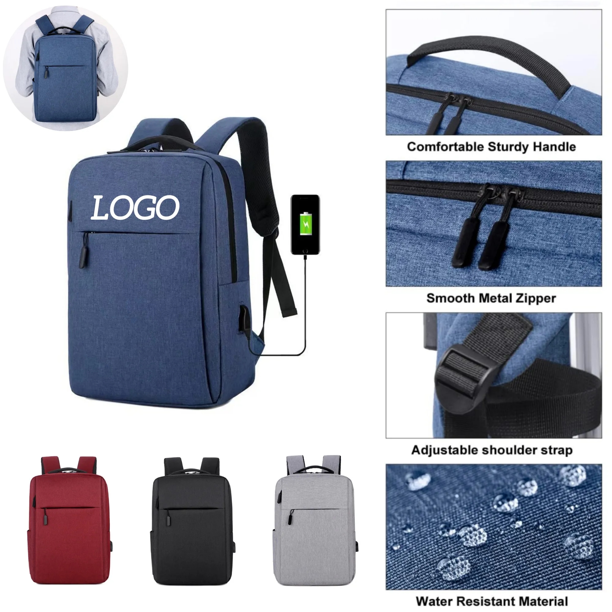 Slim Laptop Backpack with USB Charging 10