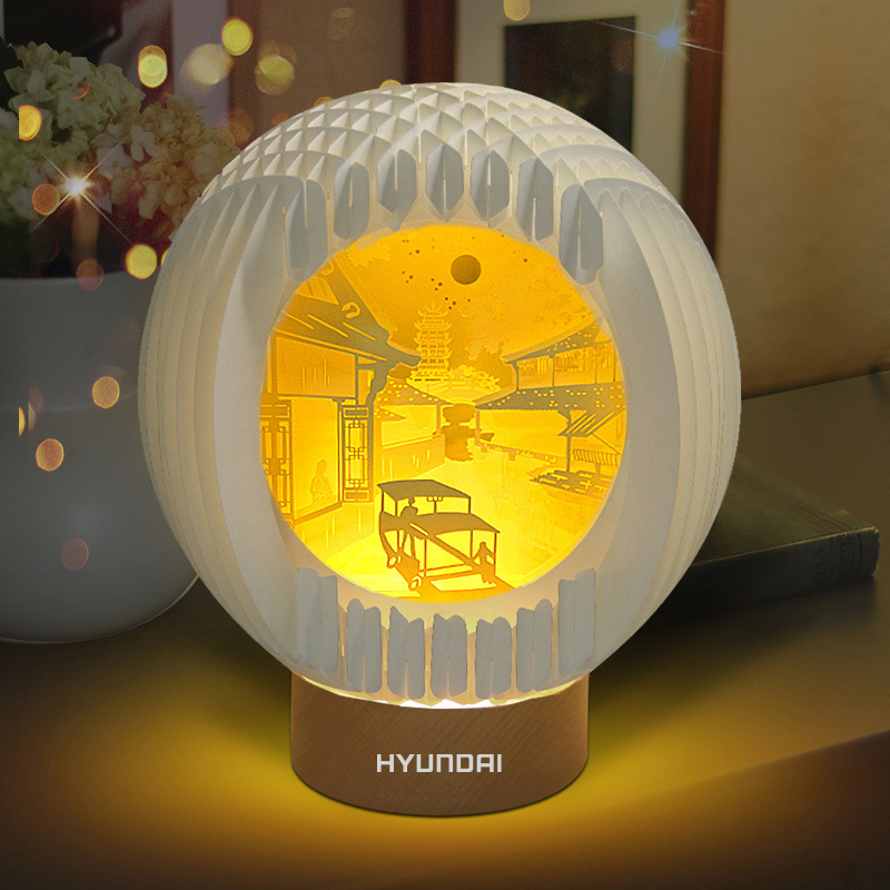 3D Paper Art Table Lamp With Wood Base 32