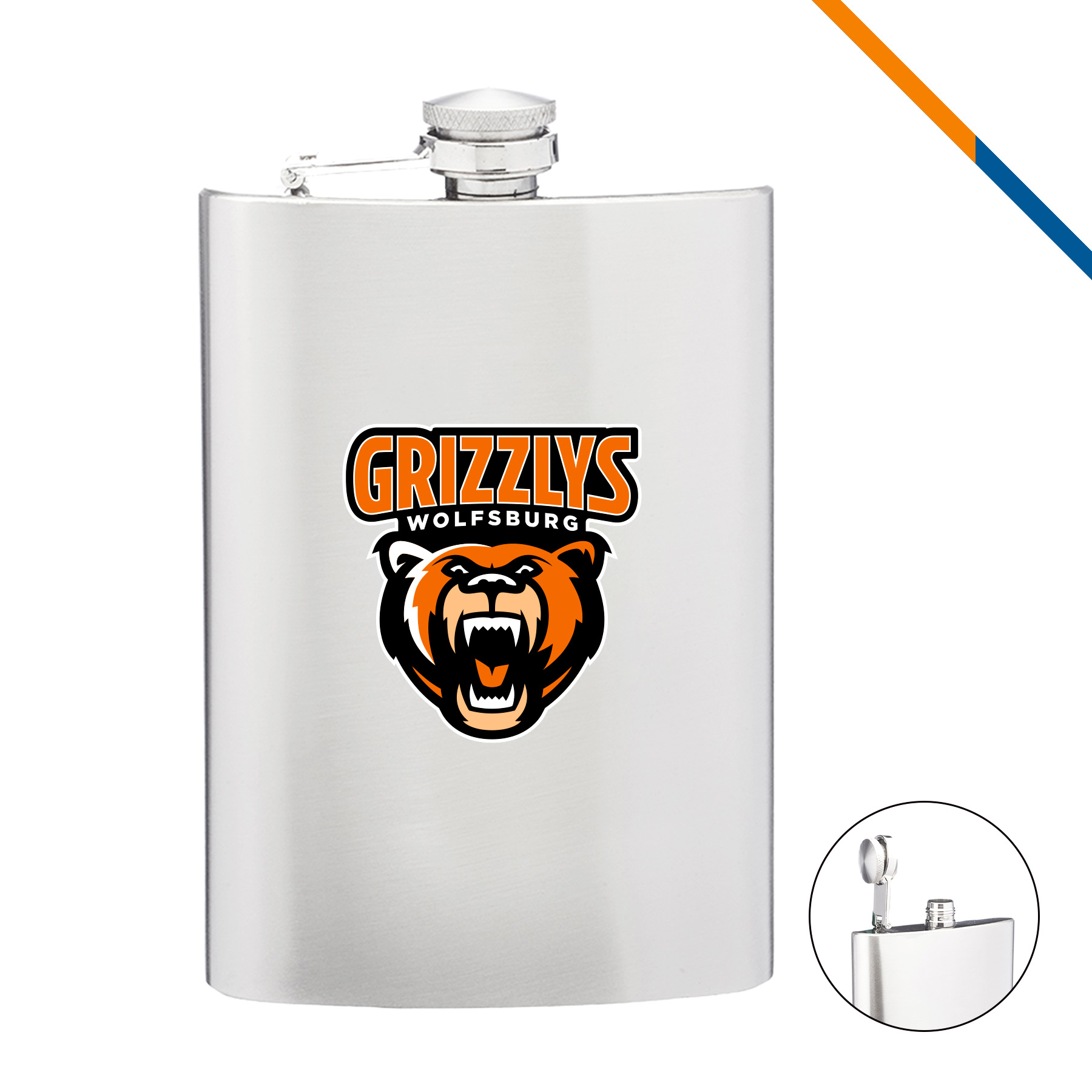 Romia Stainless Steel Hip Flask - 9 OZ., custom water bottle with logo imprint 2