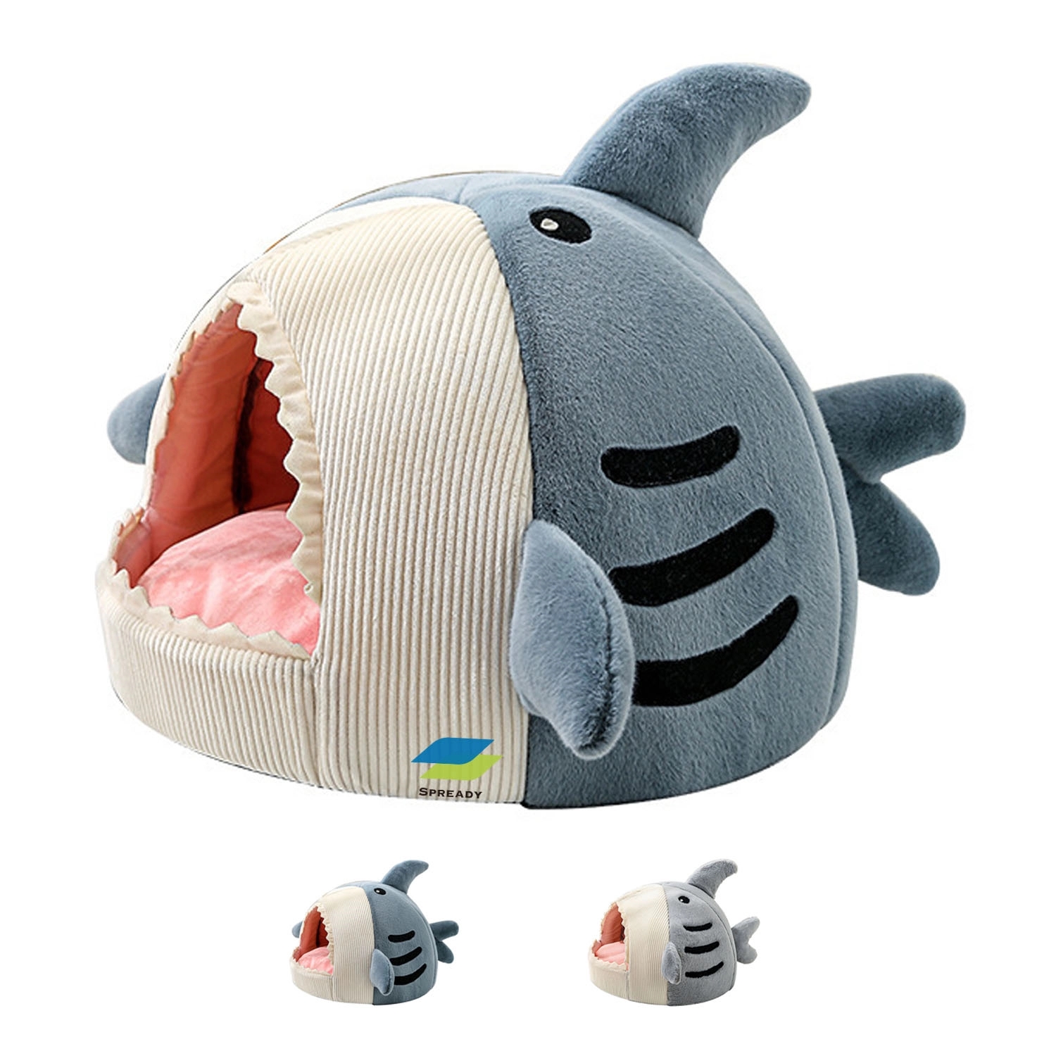 Shark-Shaped Pet Bed With Tent Cover Anti-Slip Buttom 1