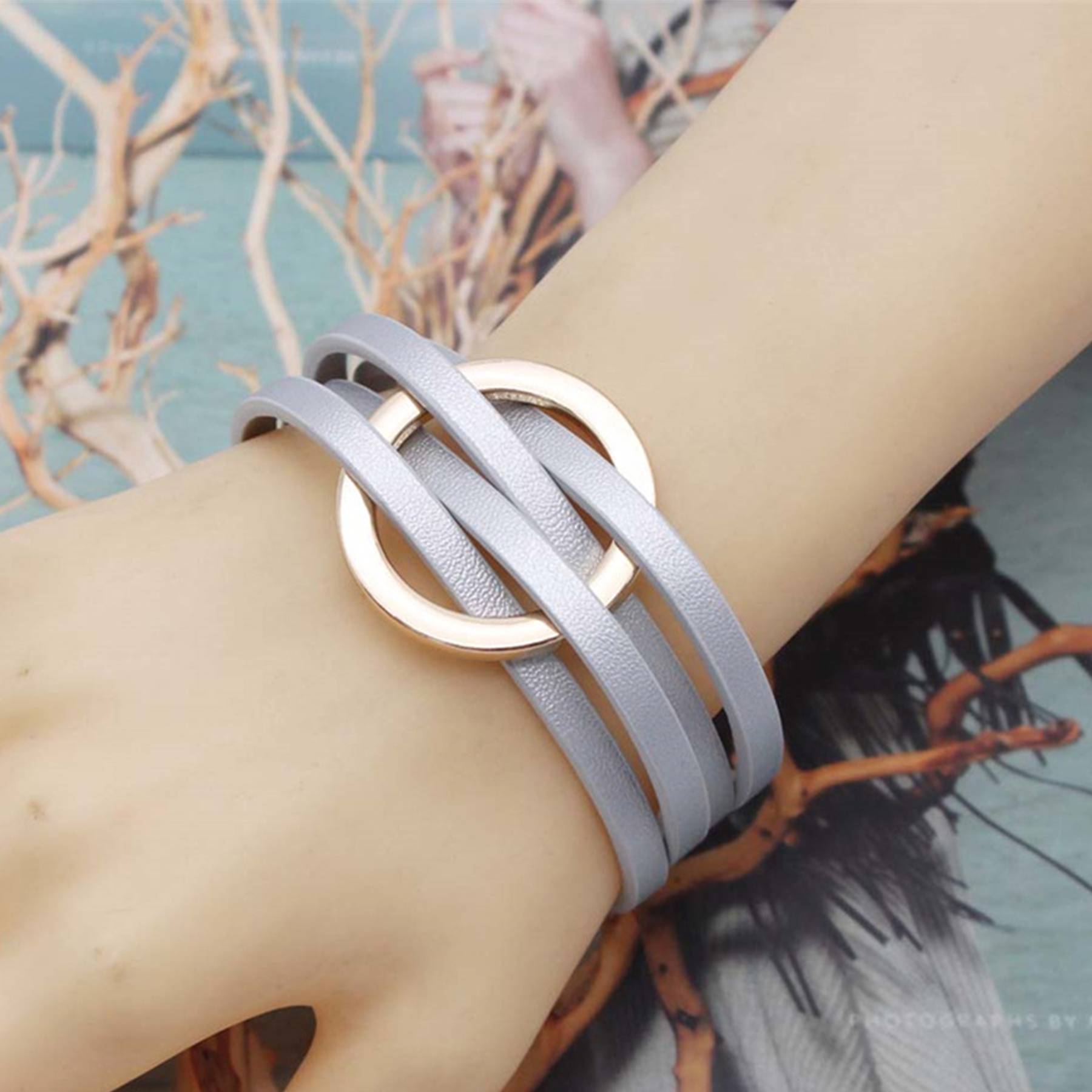 PU Multi-layered wristband, large ring cuff bracelet 5