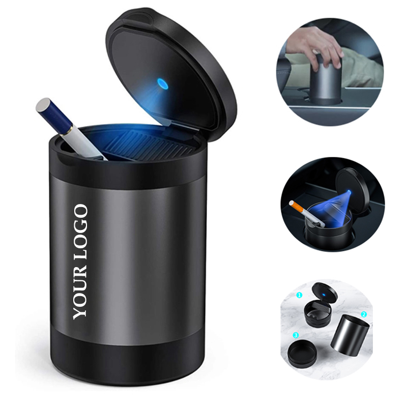 Portable Car Ashtray With Led Blue Light Lid 2