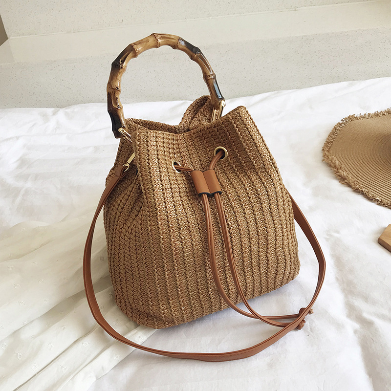 Jute Crossbody Bucket Handbags Hobo Purse Bamboo Handle 8