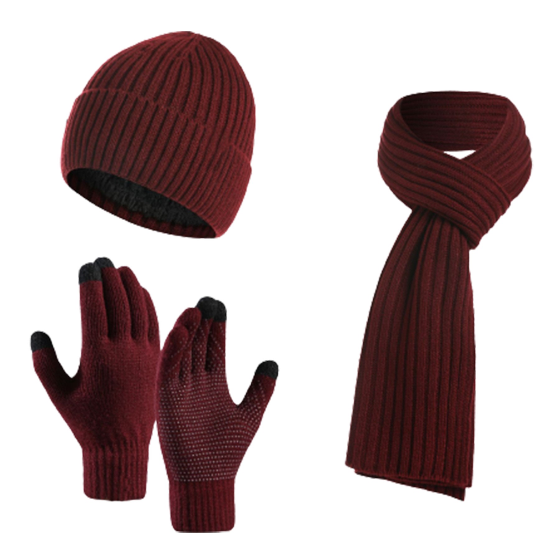 Acrylic Knit Cap Scarf Gloves Set 4