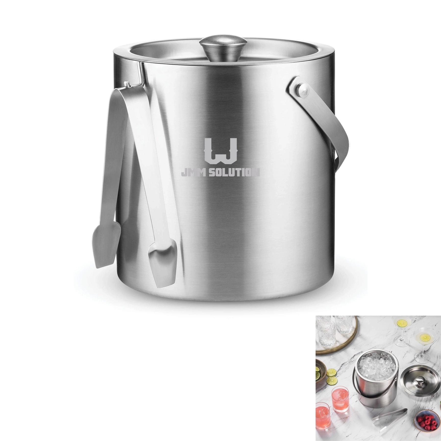Insulated 3 Liter Ice Bucket With Lid and Tong 2