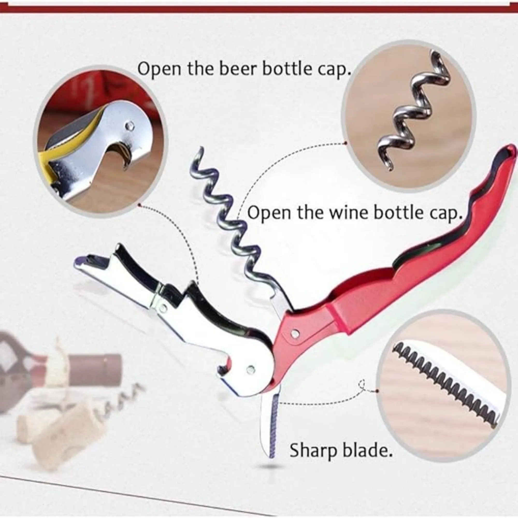 MOQ Corkscrew Wine Opener Stainless Steel Fold 3