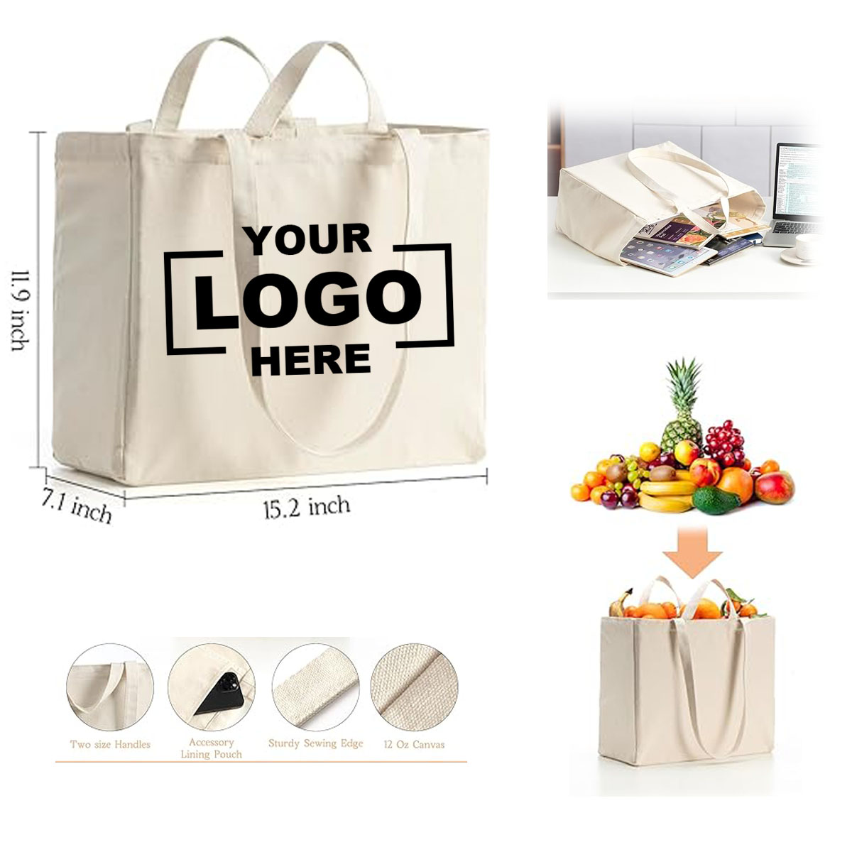 Cotton Canvas Grocery Shopping Bags 1