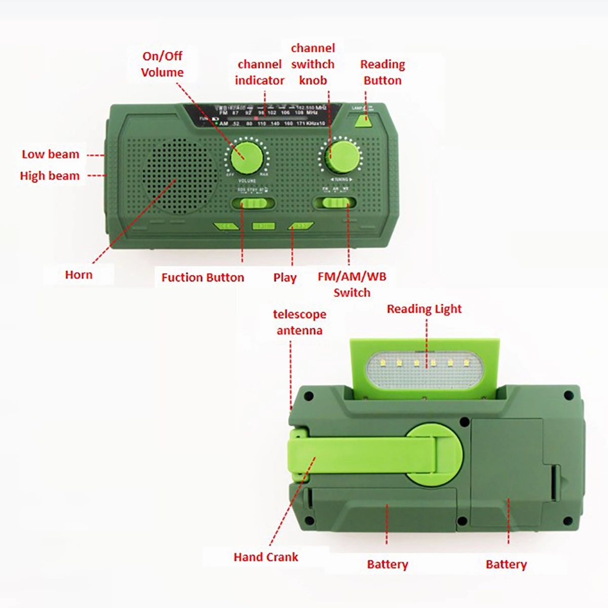 Emergency Weather Radios With Hand Crank Solar Charging 5