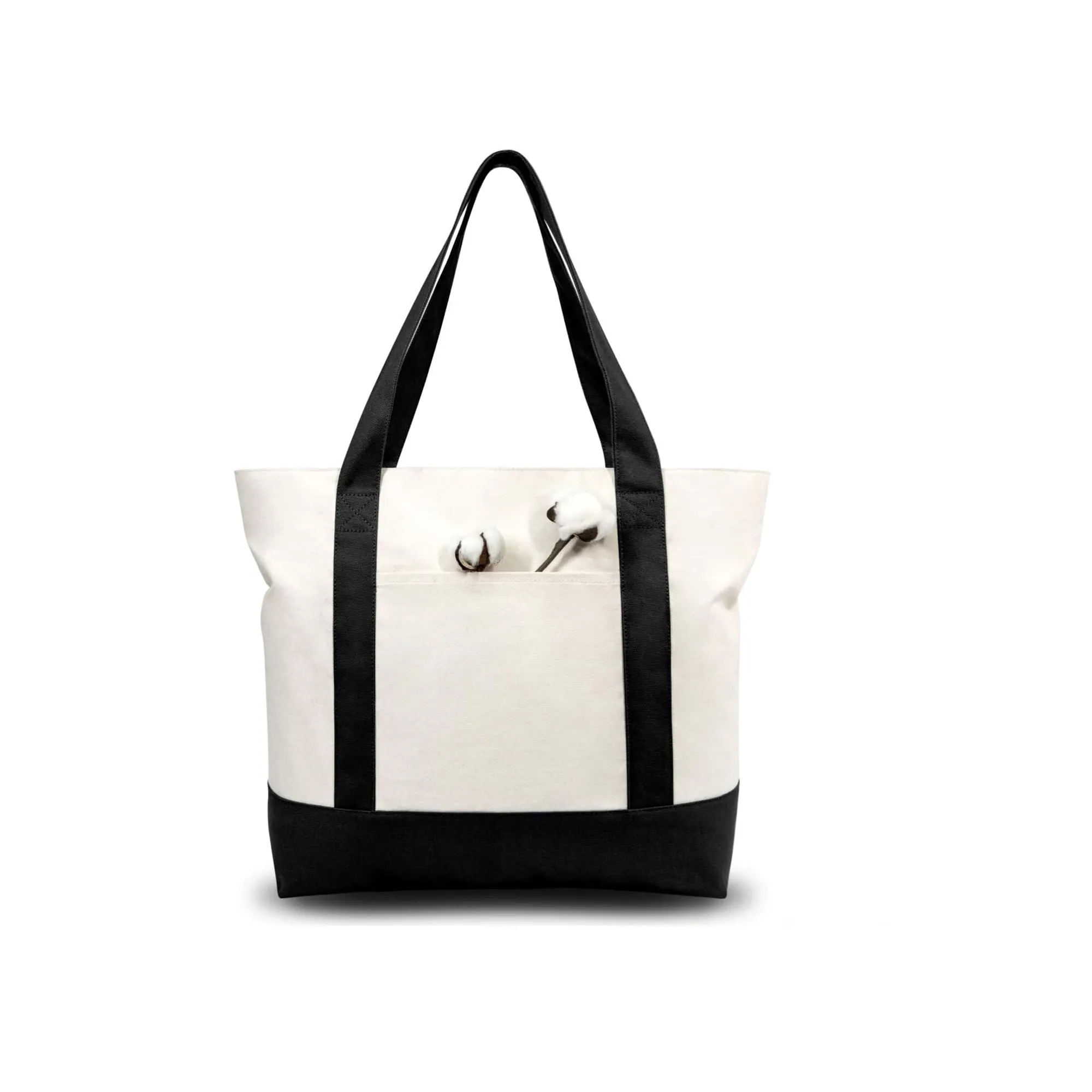 100% Cotton Canvas Tote Bag Top Zipper Closure 8