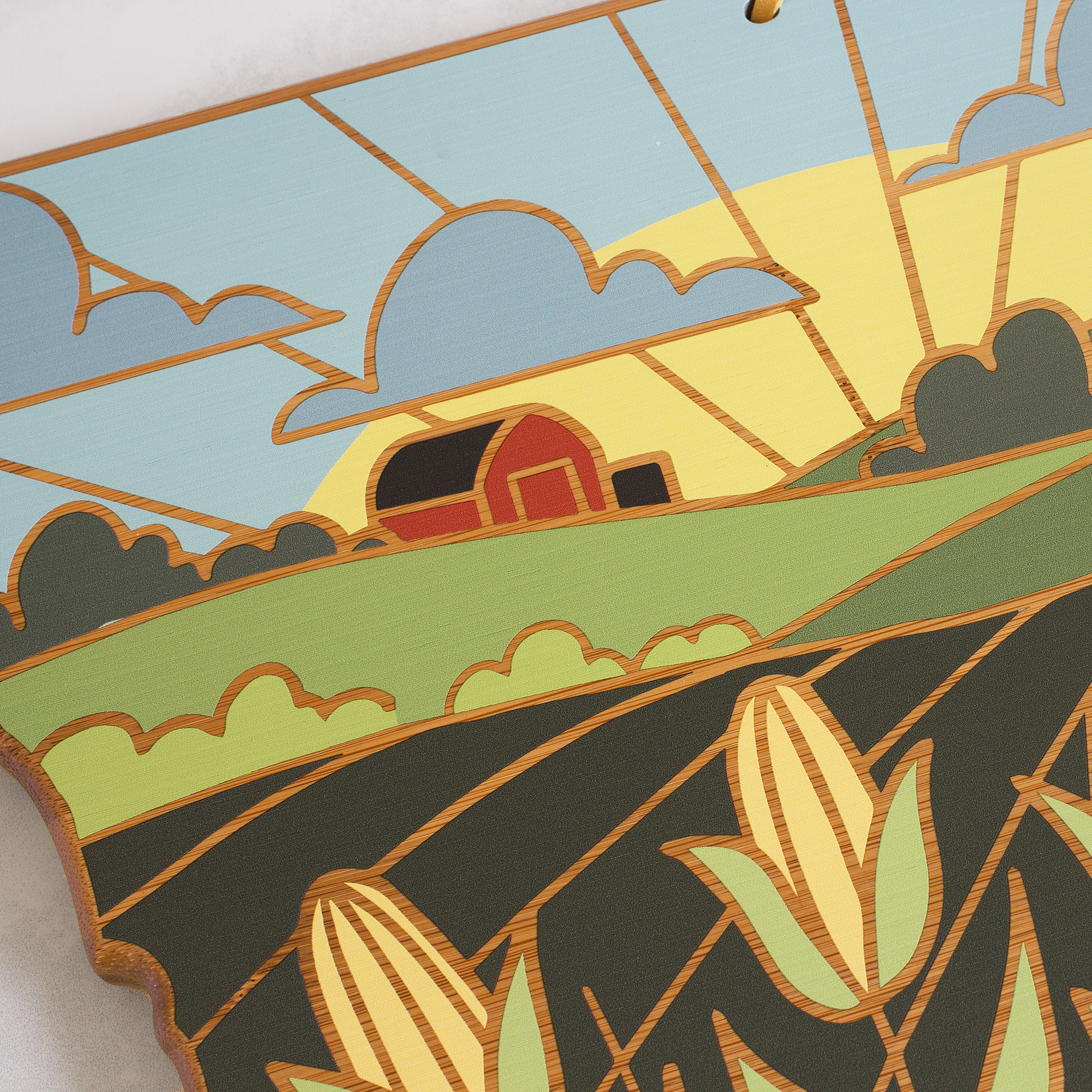 Iowa State Shaped Serving and Cutting Board with Artwork by Summer Stokes 4