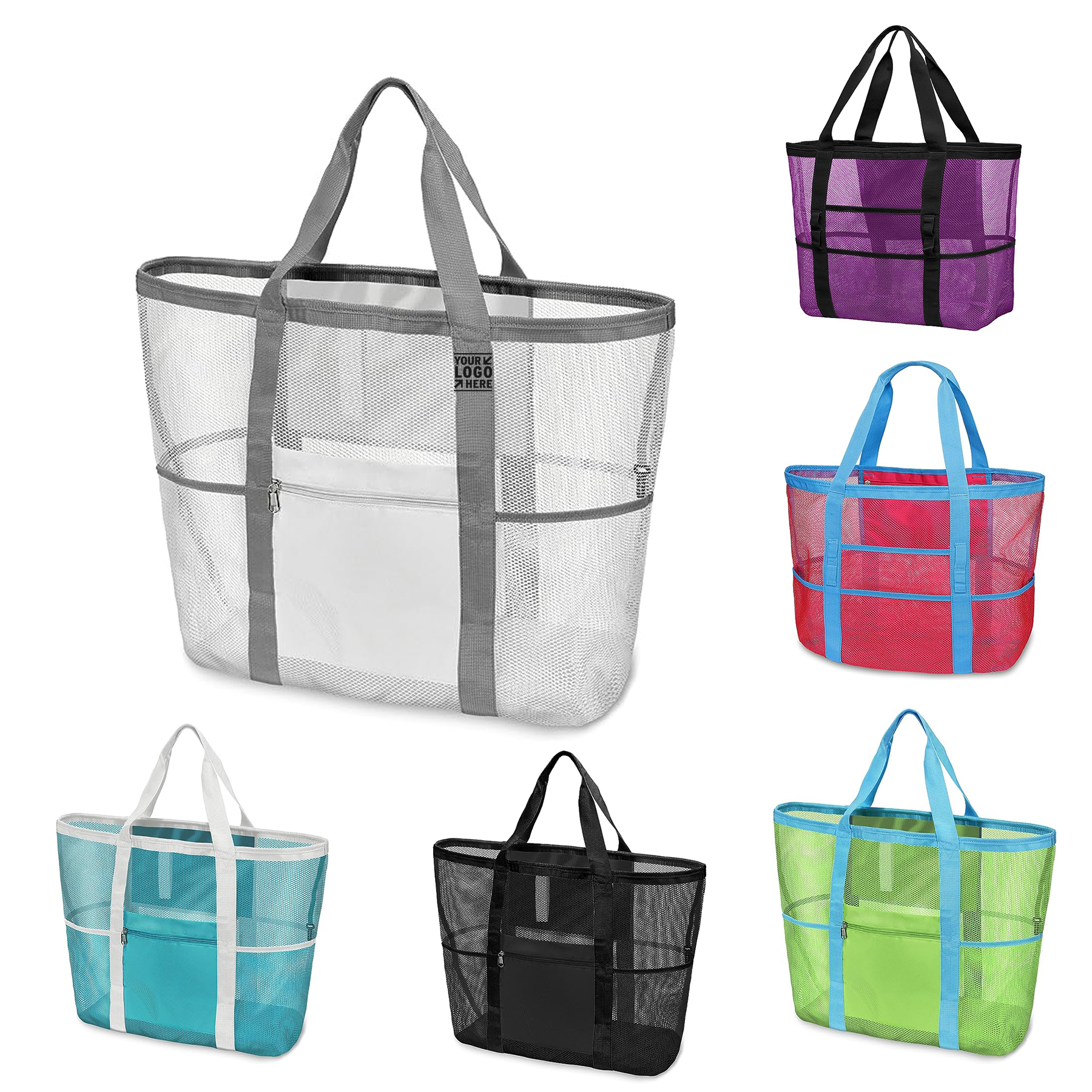 9 Pockets Towel Mesh Tote Oversized Beach Bag 2