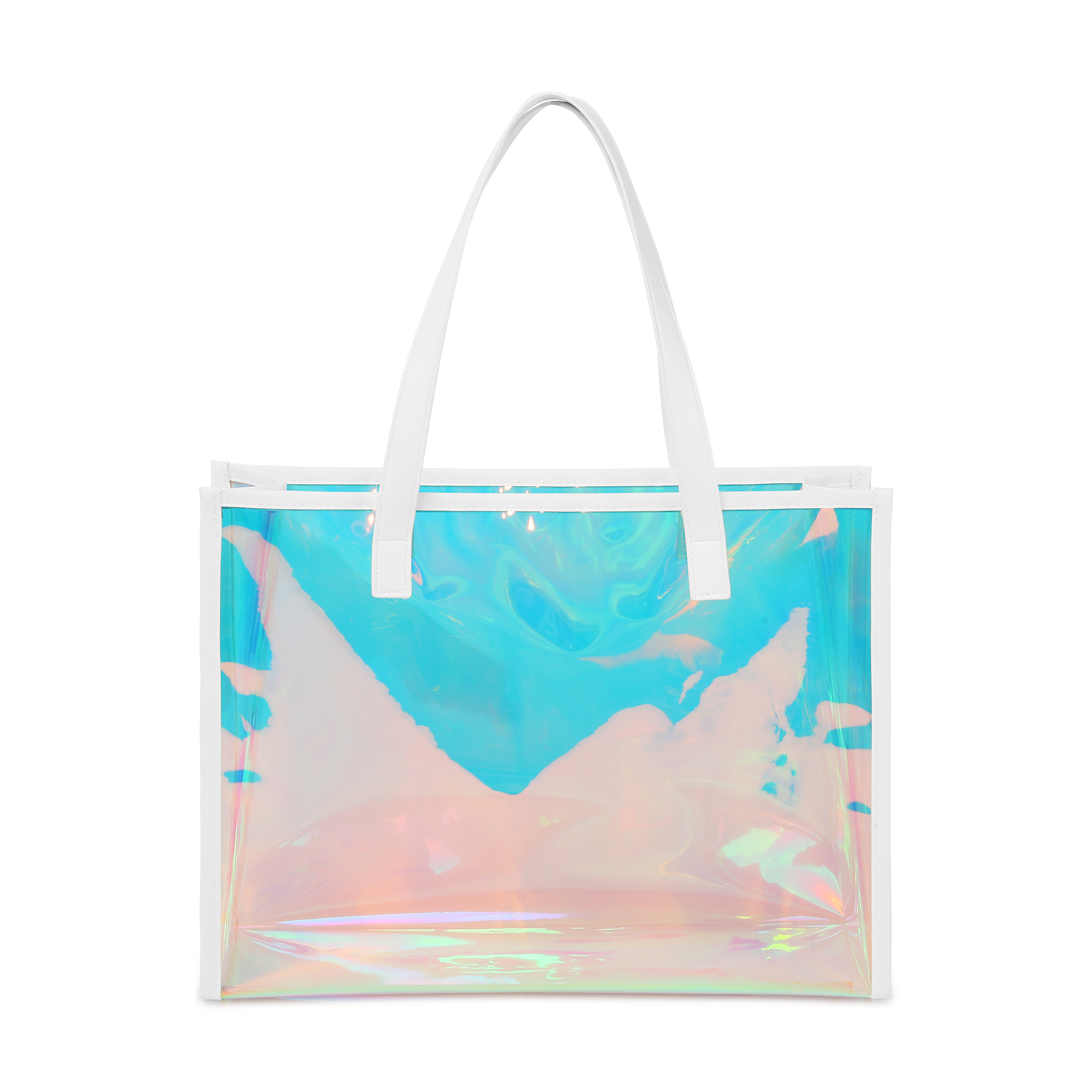 Clear Holographic TPU Tote Bag with PU Leather Handles, custom tote bag with logo imprint 3
