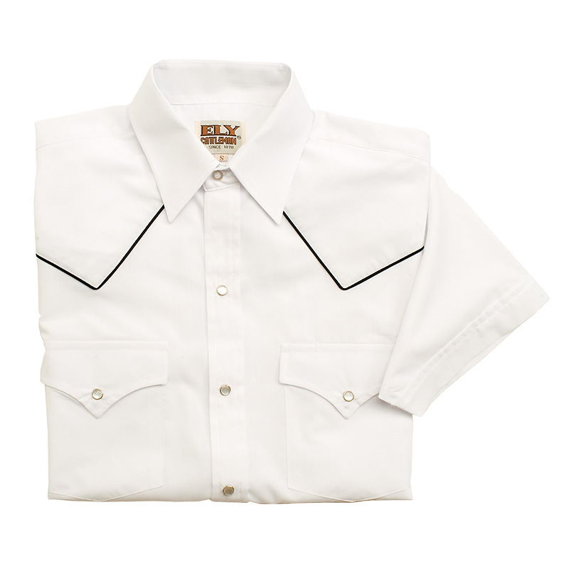 ELY Men's Short Sleeve Solid Western Shirt with Contrast Piping 1
