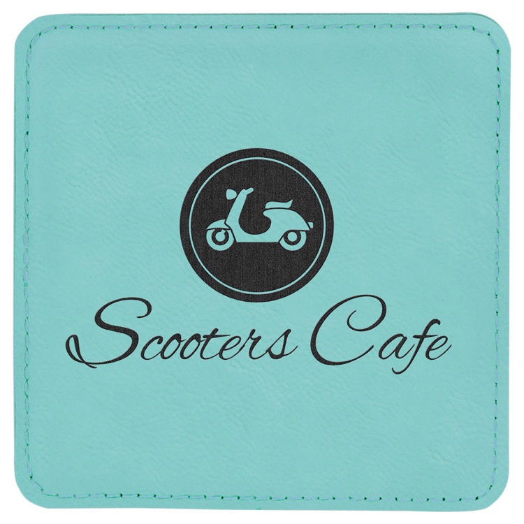 4" x 4" Square Teal Leatherette Coaster 2