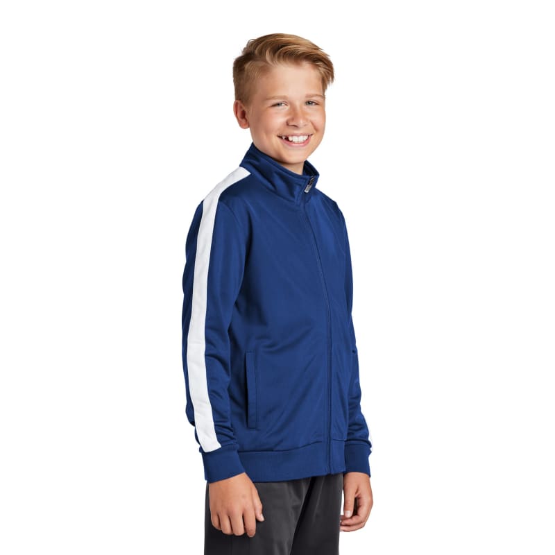 Sport-Tek Youth Tricot Sleeve Stripe Track Jacket. 3