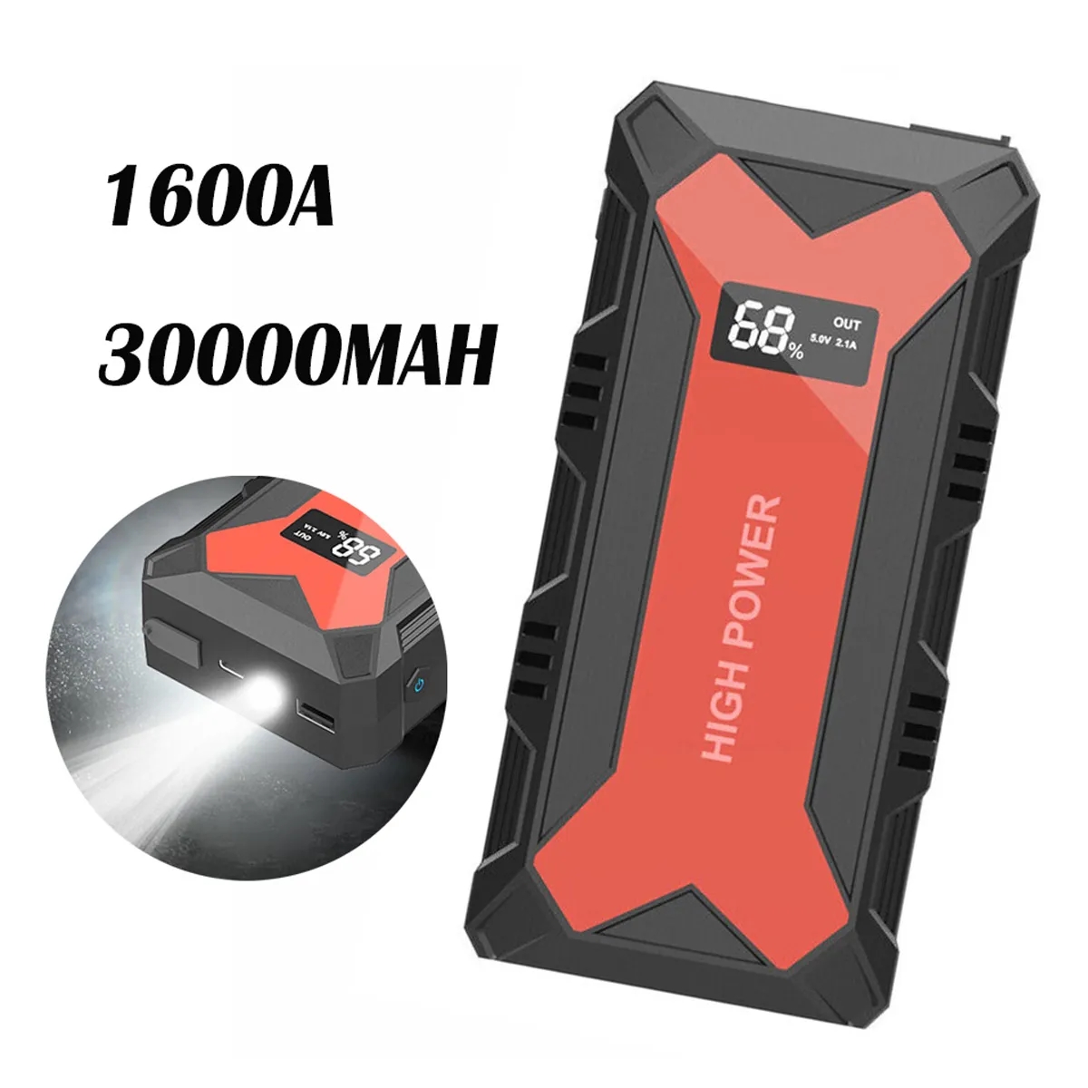30000MAH USB Car Battery Jump Starter With LED Flashlight 3