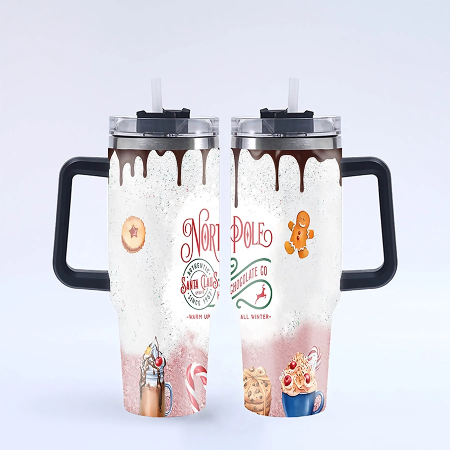 40 Oz. Christmas Theme Vacuum Tumbler with Lid and Straw 34