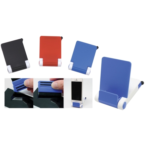 Smartphone stand with stylus and screen cleaner 2