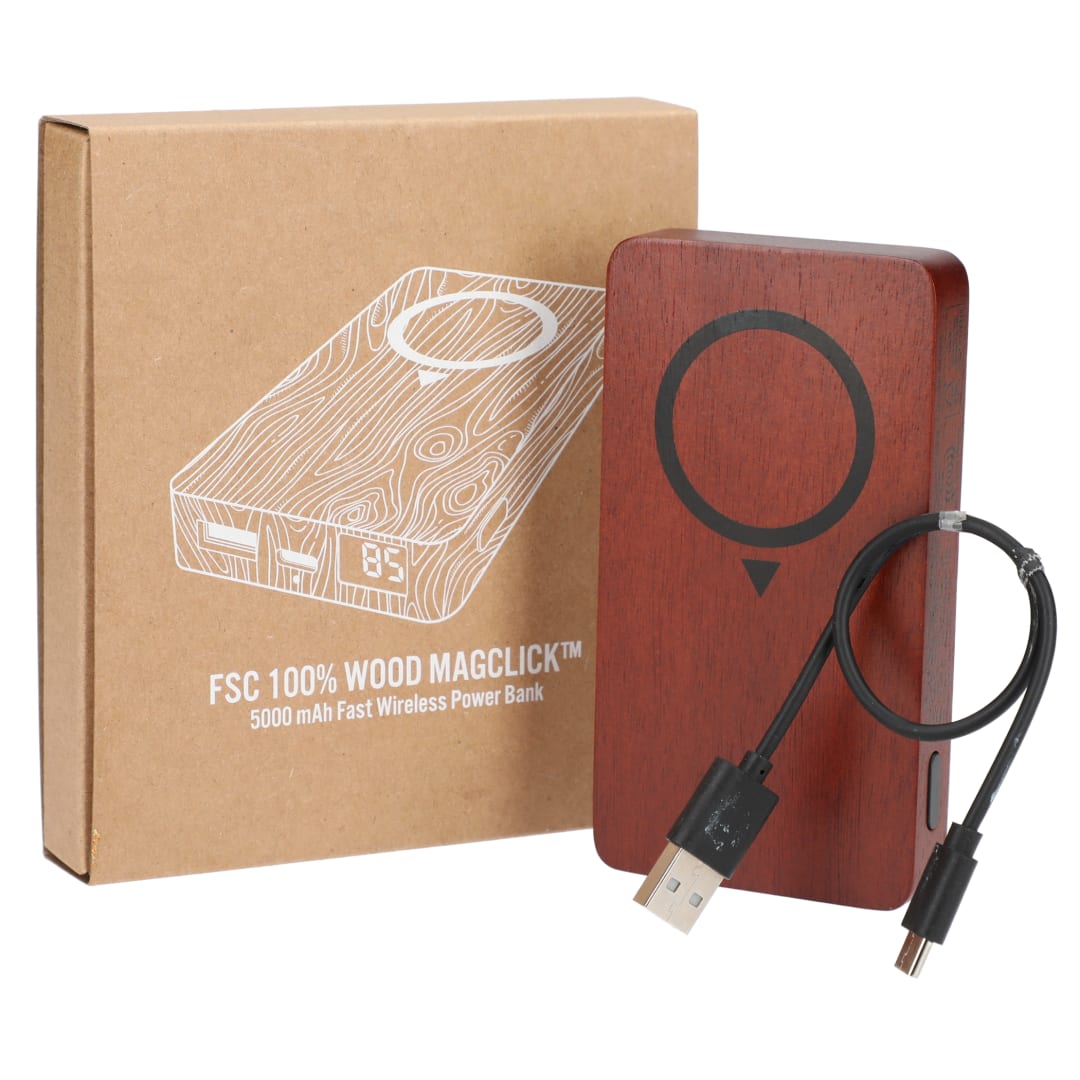 FSC® 100% Wood MagClick™ Fast Wireless Power Bank 16