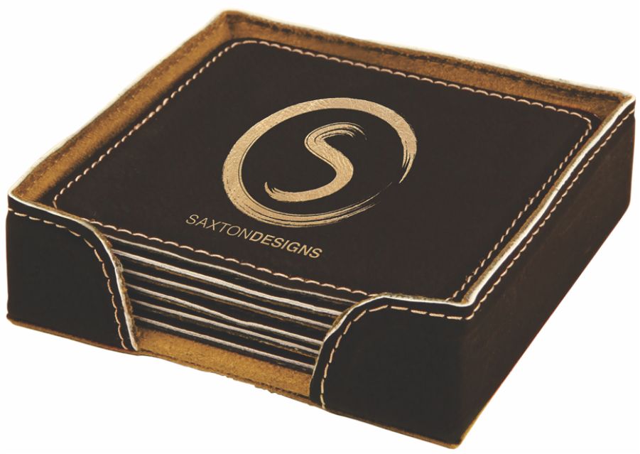Black Leatherette Set of Six Square Coasters 1